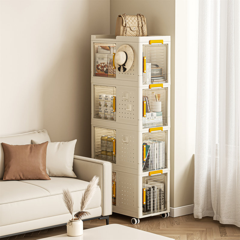 Rebrilliant 4 Tier Rolling Storage bookcase with Wheels Large Capacity Storage bins Mobile Multifunction Utility Rolling Storage Organizer Mobile Shelvi living room office Wayfair